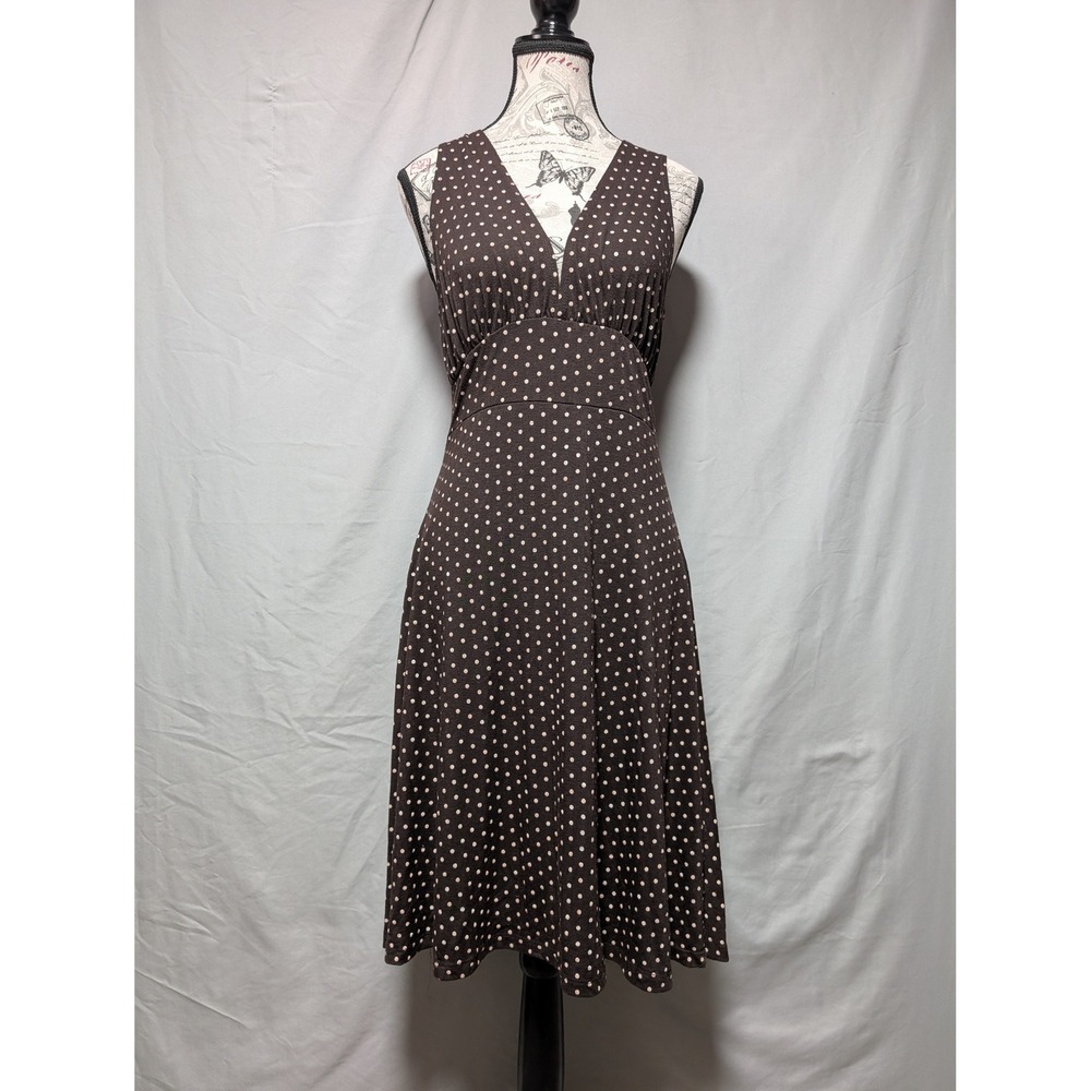 Street Code Brown VTG Polka Dot Sleeveless Midi Dress Fit Flare Stretch Large